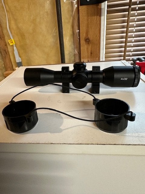 Barnett 4x32 IR reticle scope with caps, and rings. Brand new take-off on new bow.